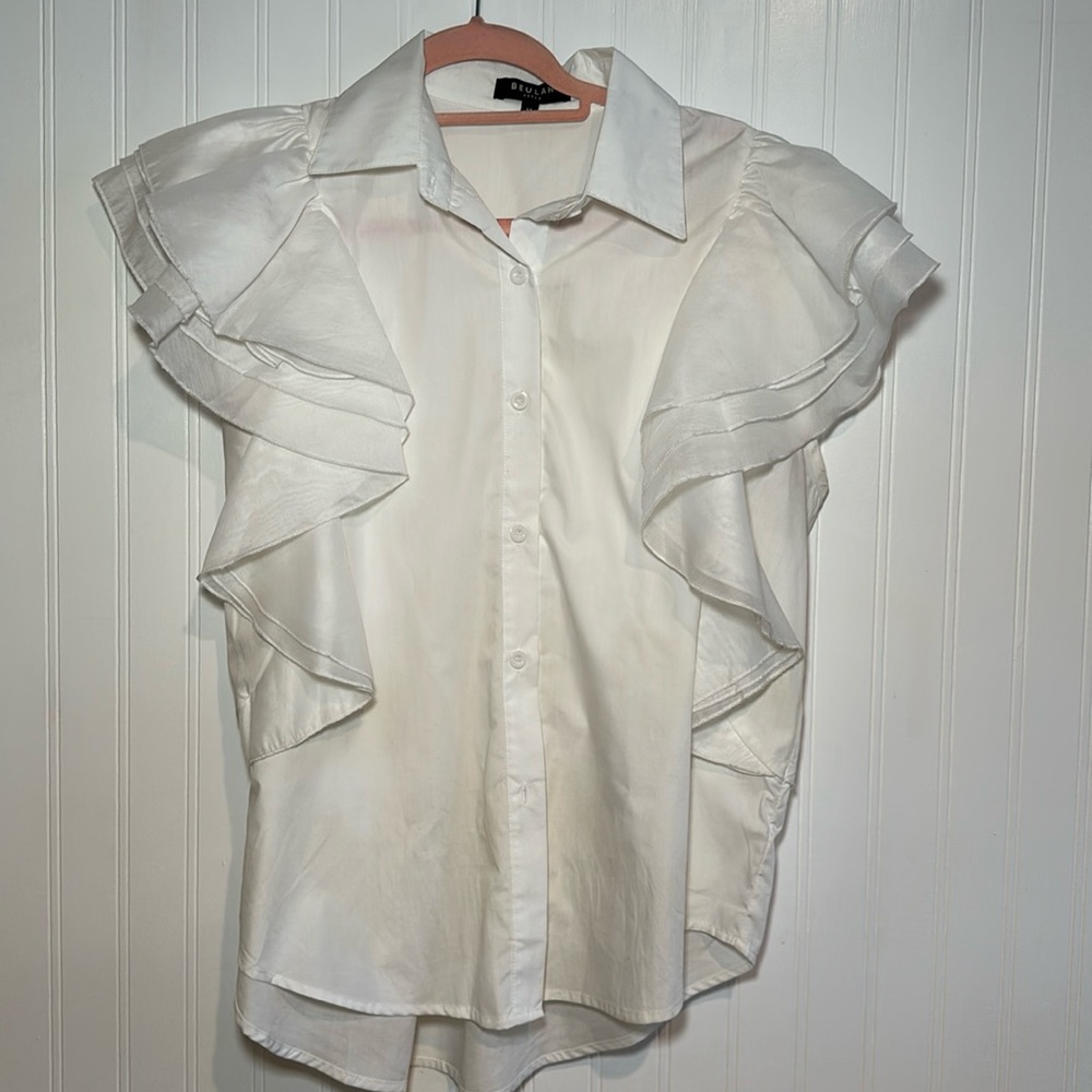 Elegant ruffle sleeve white blouse